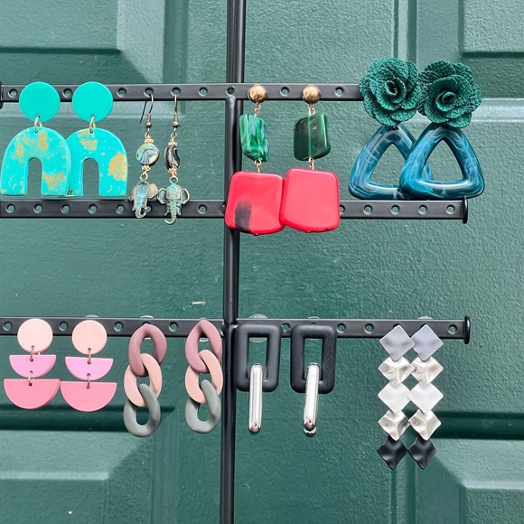 Art Deco Marbled & Floral Statement Drop Earrings NWT - Picture 6 of 6